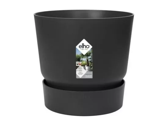 ELHO Pot de fleurs rond Greenville 25 - Exterieur - O 24,48 x H 23,31 cm - Vivre noir