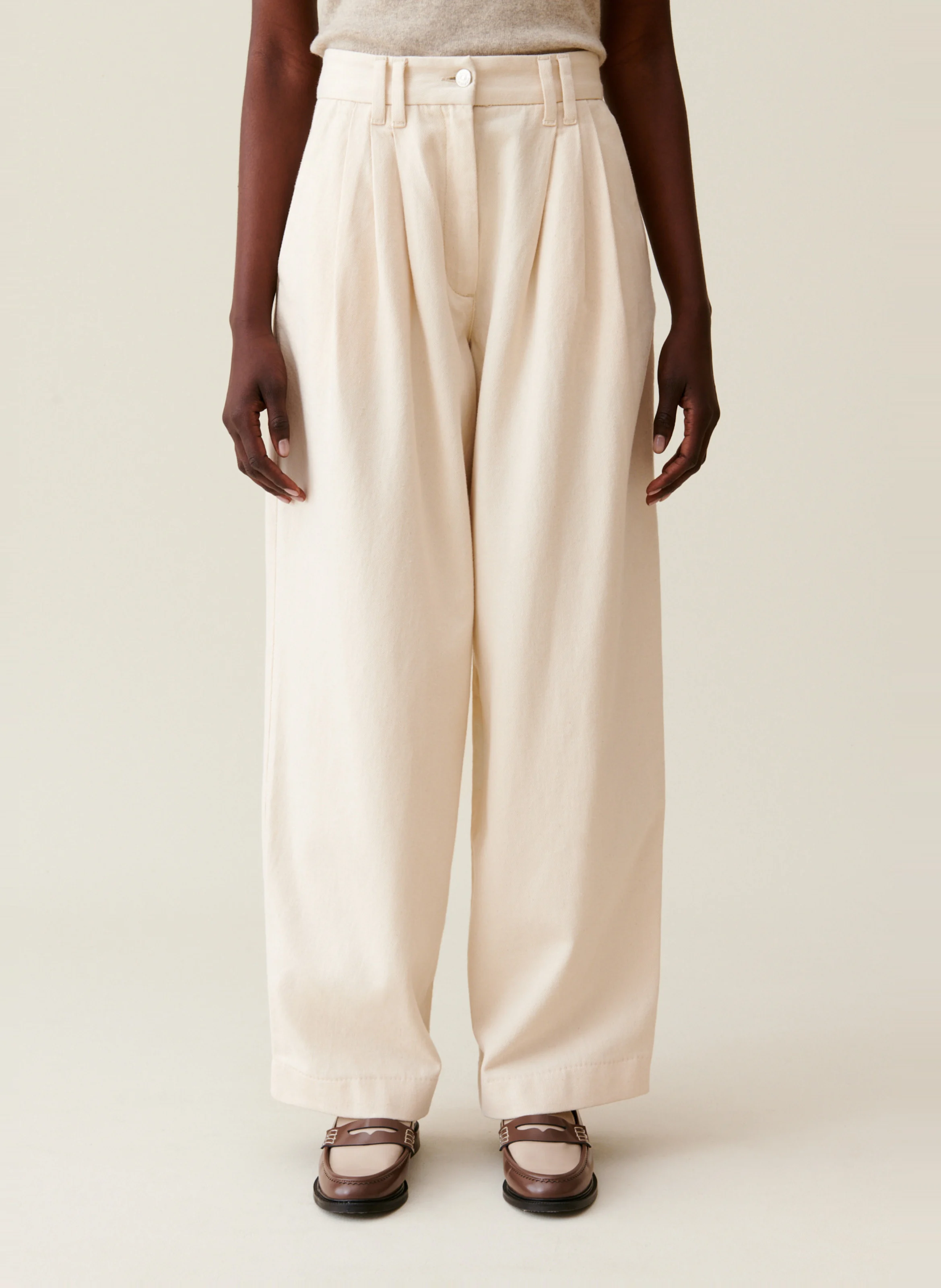 Jean large en coton | Beige