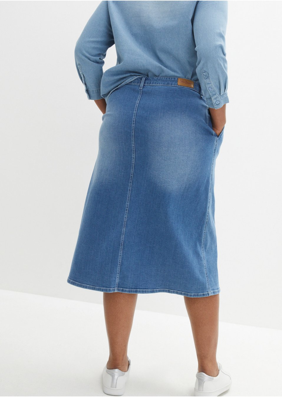Jupe en jean extensible, longueur midi