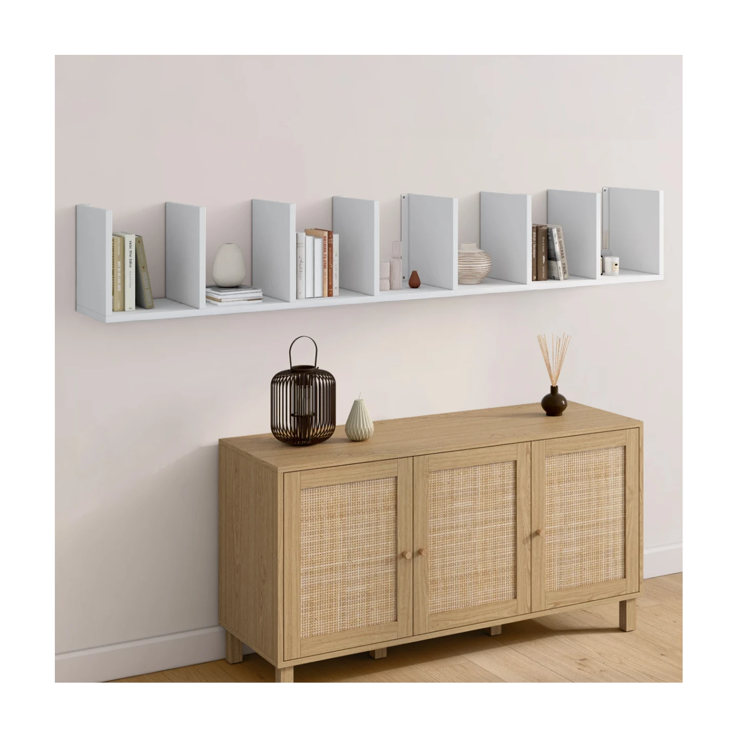 Etagère murale suspendue double position CHIARA 8 étagères blanc 190 cm