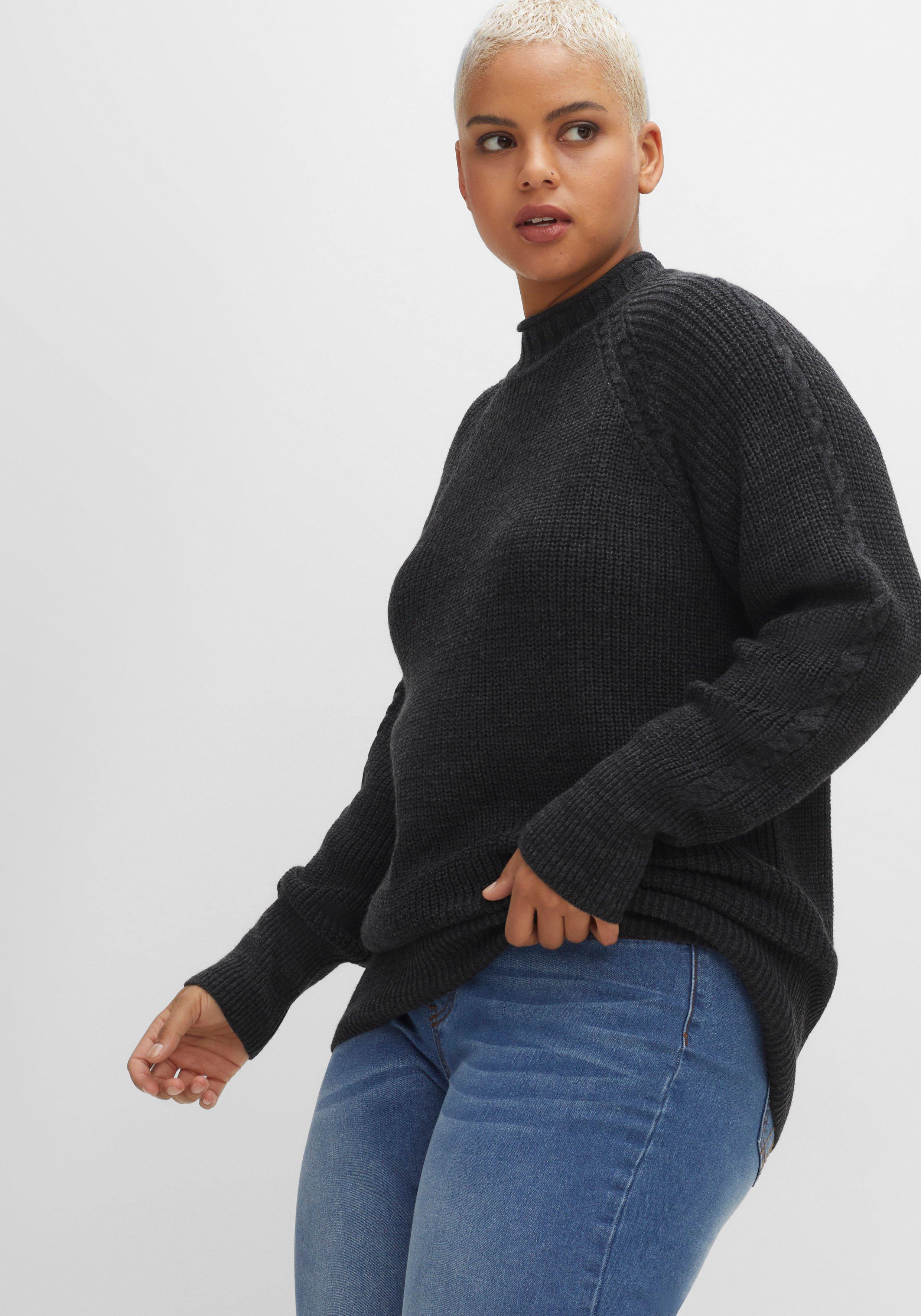 Strickpullover mit Zopfmuster am Raglanärmel