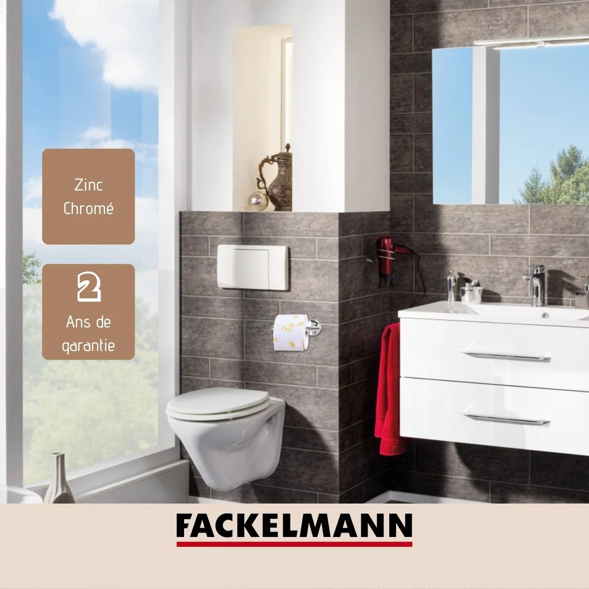 Support papier toilette mural gris chromé Vision Fackelmann