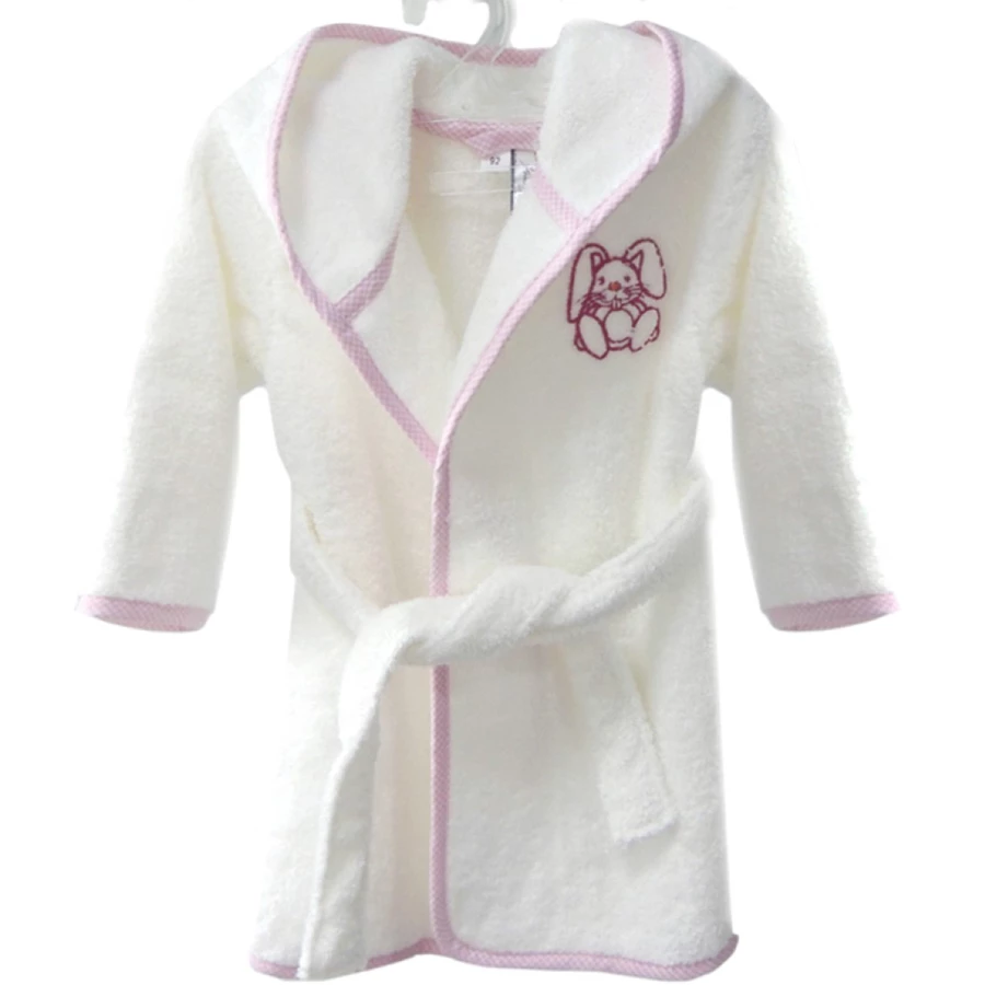 Babydecke Kinderbademantel Kinderbademantel weiß mit Vichy-Einfassung weiß, rosa