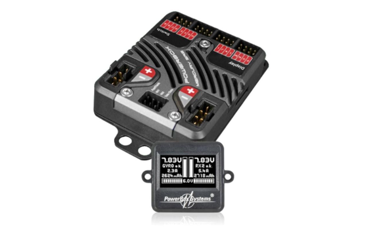 Akkuweiche Mercury SR2 inkl. SensorSchalter, OLED-Display<br>Akkuweiche mit iGyro, Servomatching, freie Kanalzuordnung und Door-Sequenzer