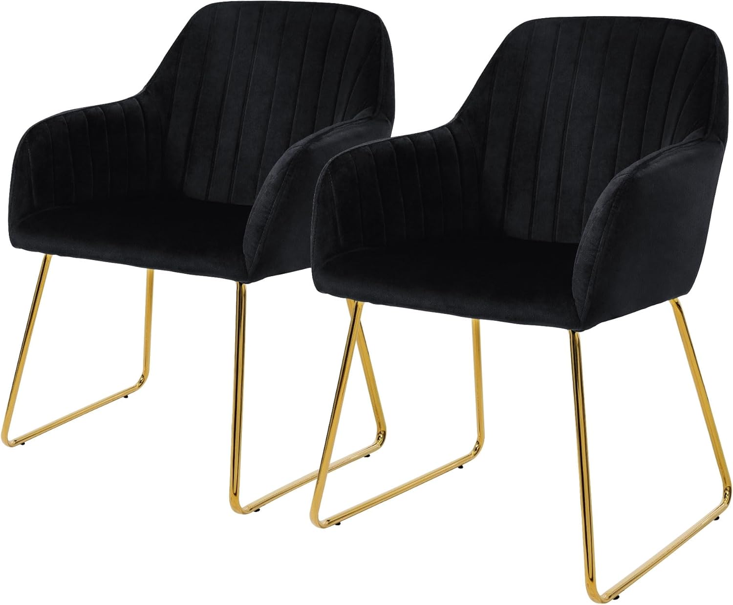 ML-Design Esszimmerstühle 2er Set, Sitzfläche aus Samt, Schwarz, Wohnzimmerstuhl mit Rücken- und Armlehnen, Küchenstuhl Gold Beine, Polsterstuhl mit Metallgestell, Ergonomische Sessel für Esstisch