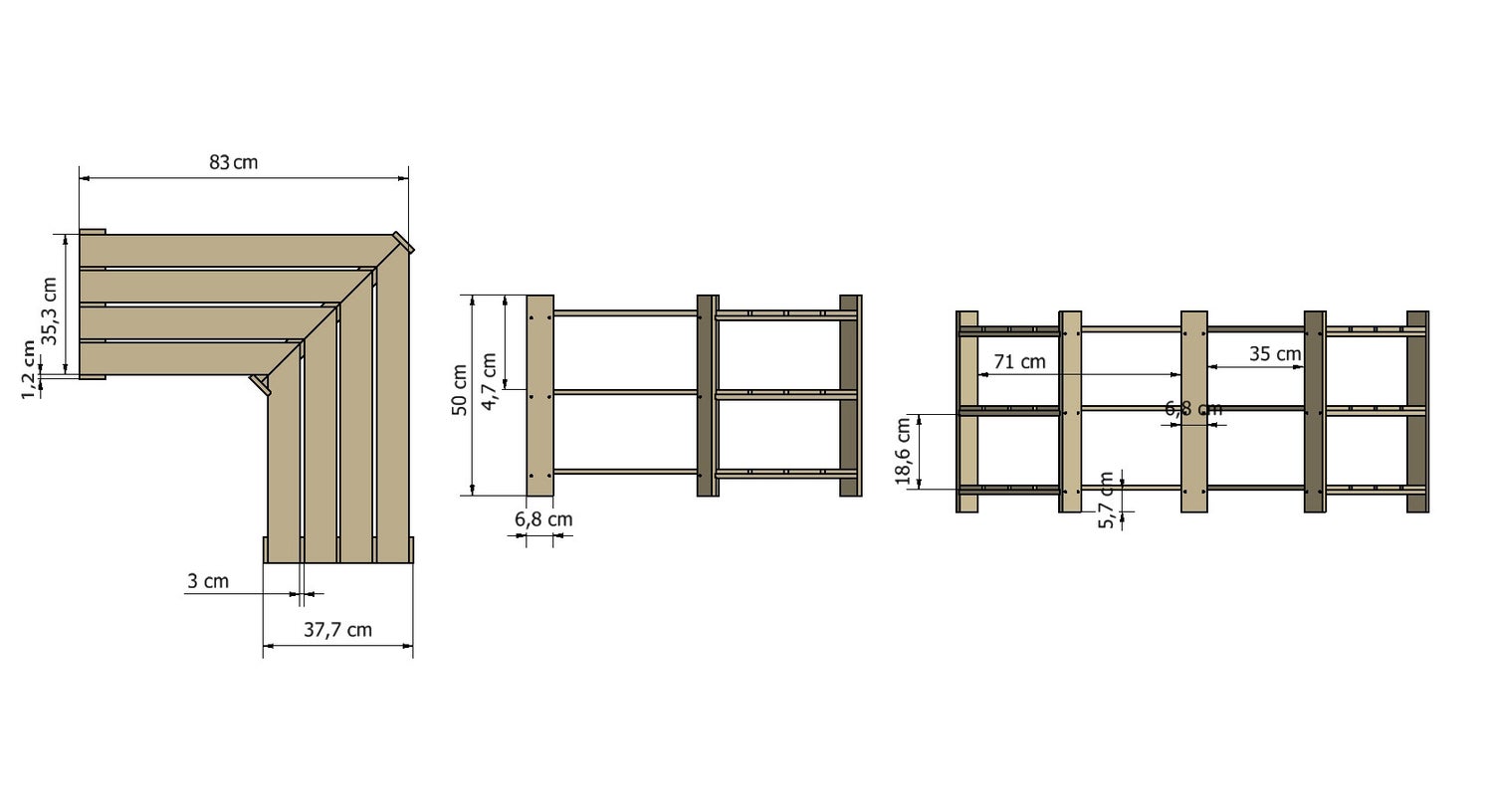 PROREGAL Hoekplank Pinepeak HxBxD 50 x 85 x 38 cm 2 Planken 1,2 cm Dik Dennenhout Bruin