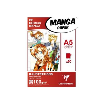 Clairefontaine BD Comics Manga illustrations - Bloc de dessin - A5 - 50 feuilles - 100 gr