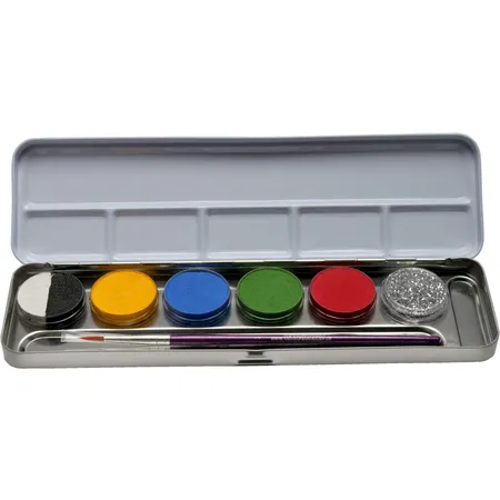 Eulenspiegel Profischminke Metallkasten mit 6 Farben + Glitzer