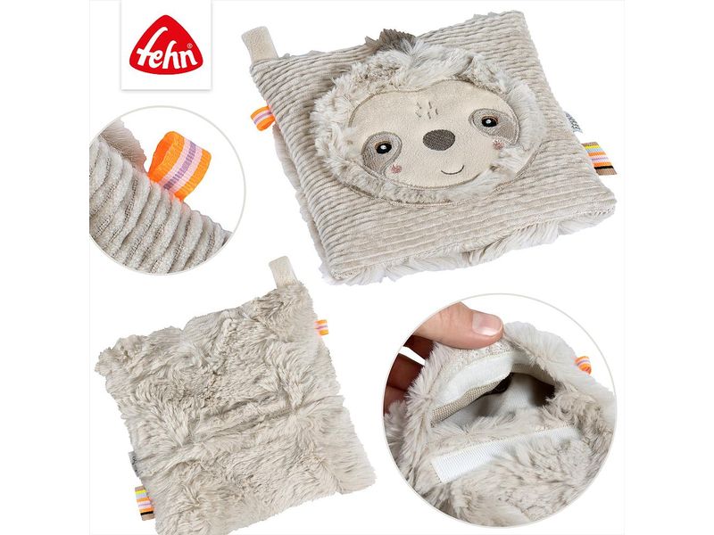 fehn Kirschkernkissen Faultier Grau/Beige Kuschelkissen mit entnehmbarem Wärme-/ Kältesäckchen für Babys und Kleinkinder