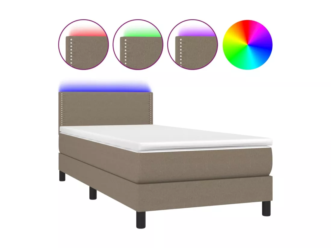 Sommier tapissier avec matelas et LED Taupe 90x190 cm Tissu