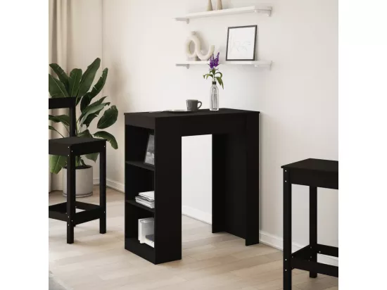 Table de bar avec étagères noir bois d'ingénierie