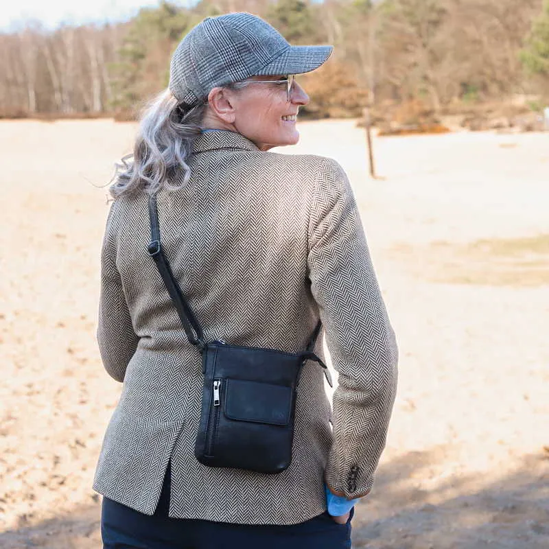 BEAR DESIGN Umhängetasche Schwarz Leder  Handybag