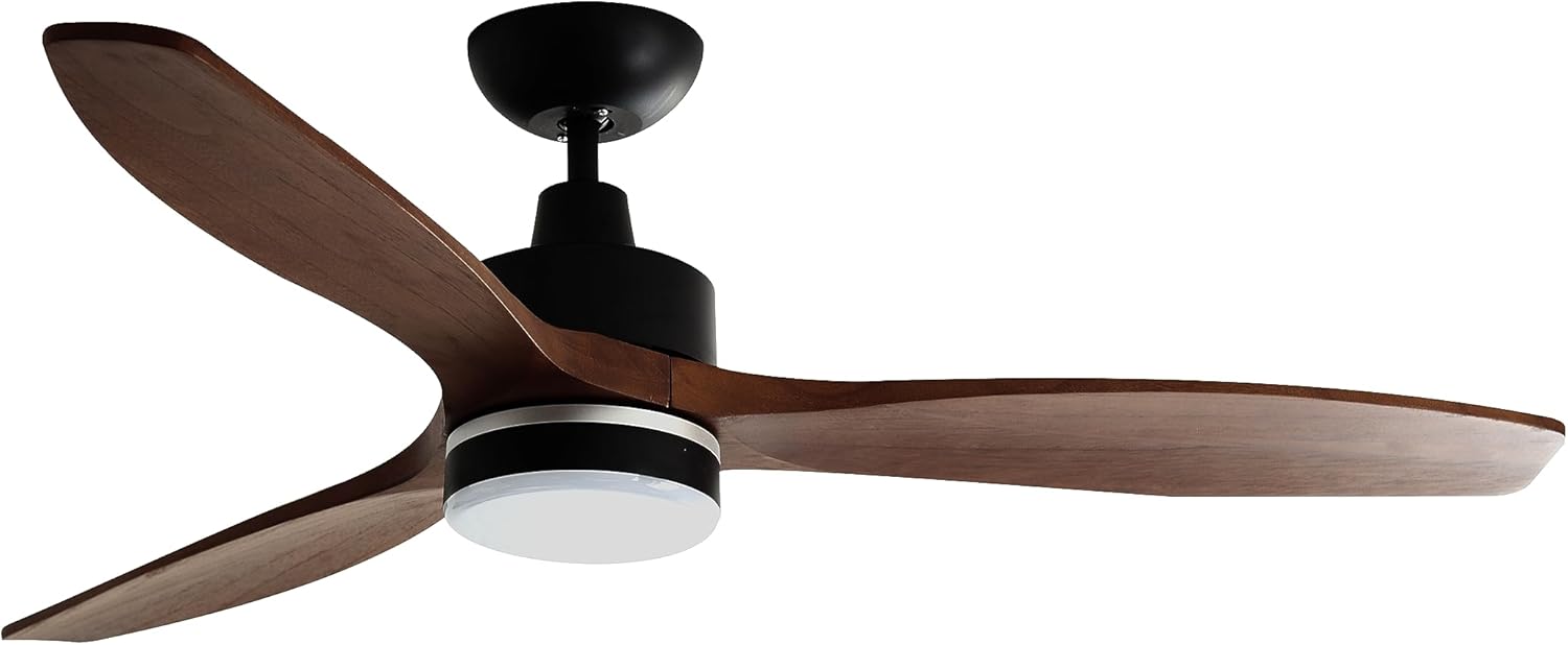 PEPEO – Notos Deckenventilator mit LED Beleuchtung | Sehr leiser Deckenventilator mit Fernbedienung und Rückwärtslauf. Ventilator Durchmesser 132 cm. Farbe: Schwarz/Holz dunkel