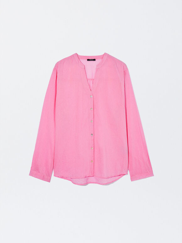 Camisa de algodão de manga comprida - Rosa