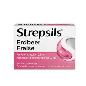 STREPSILS Lutschtabletten Erdbeer ohne Zucker, 16 Stück