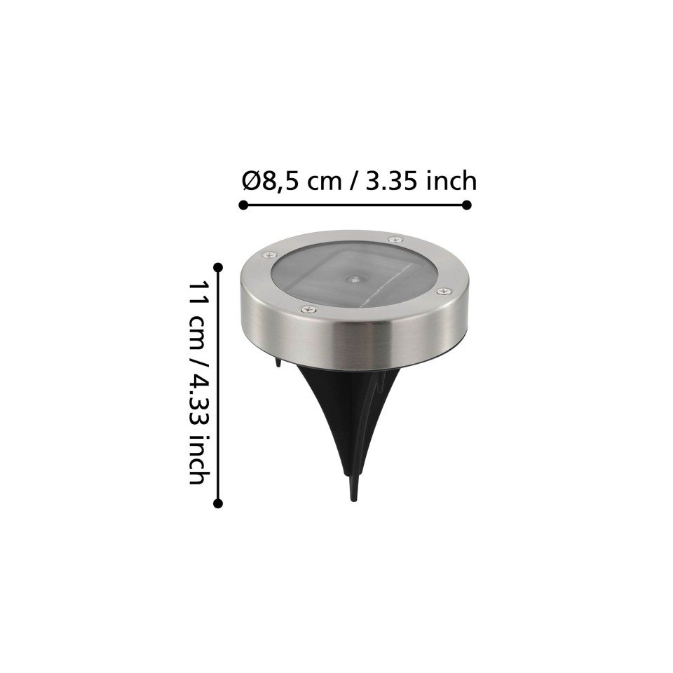EGLO - Solcelle Stibelysning Ø200 RS - Rustfrit Stål, Sort - 2 cm height, 8.5 cm diameter