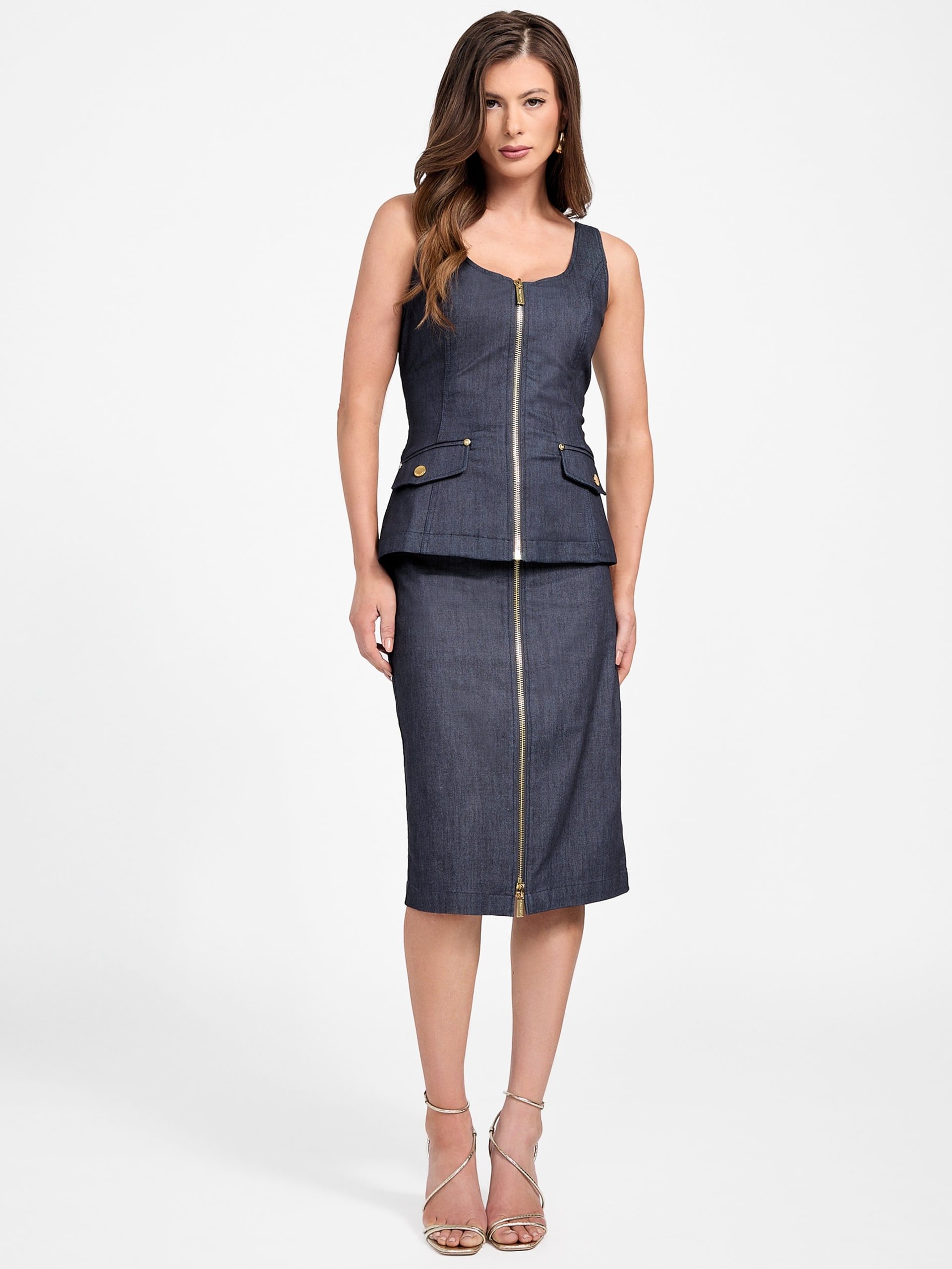Saia lápis midi jeans