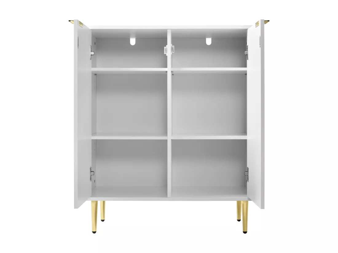 Buffet 2 portes, commode, design d'angle antichoc, 3 étagères, 6 compartiments, 75L*40P*90H, blanc
