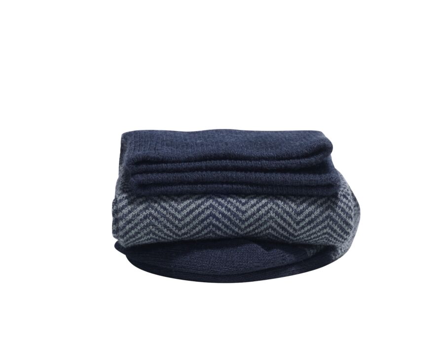 Chaussettes homme épaisses coton motif chevrons Navy et Vert