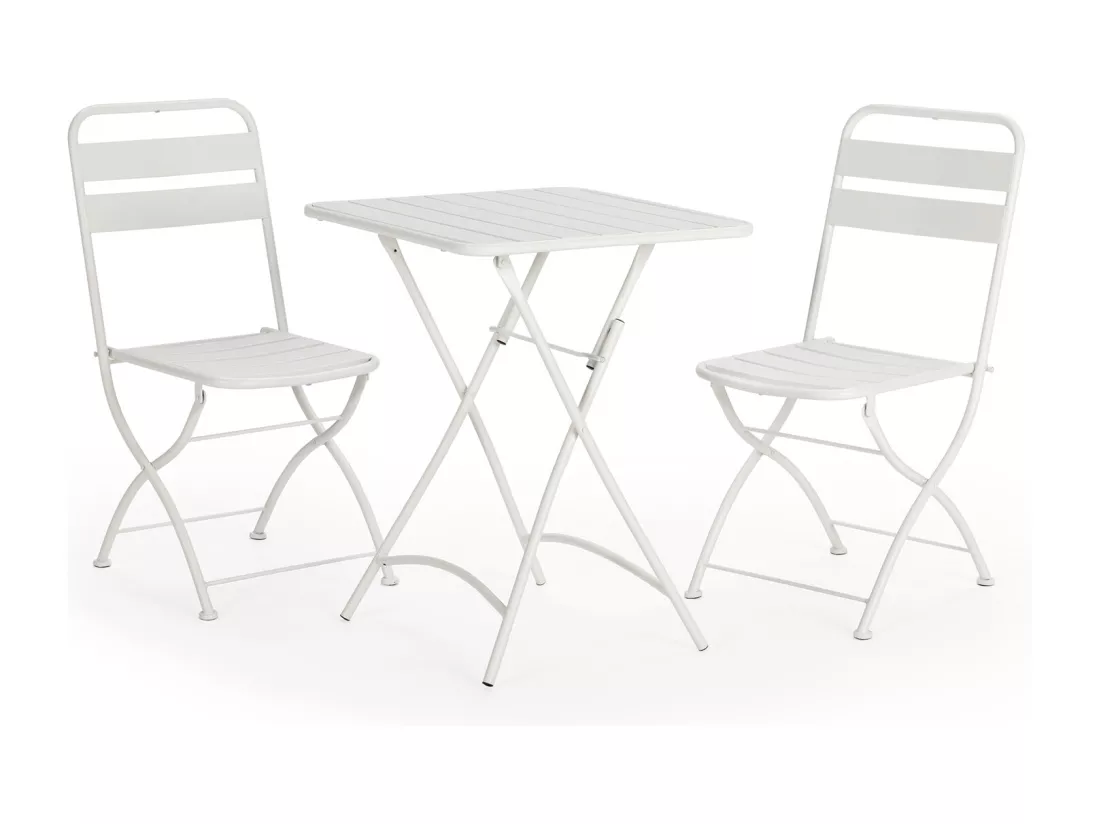 Ensemble Bistro de jardin Perla 3 Pièces Blanc, Table et 2 Chaises