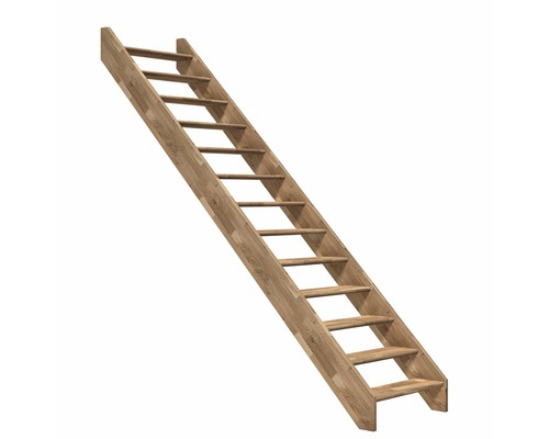 Pertura Elenie eikenhouten trap zonder stootborden, gelakt, recht, 83,5 cm, 14 treden / 15 stootborden, zonder leuning