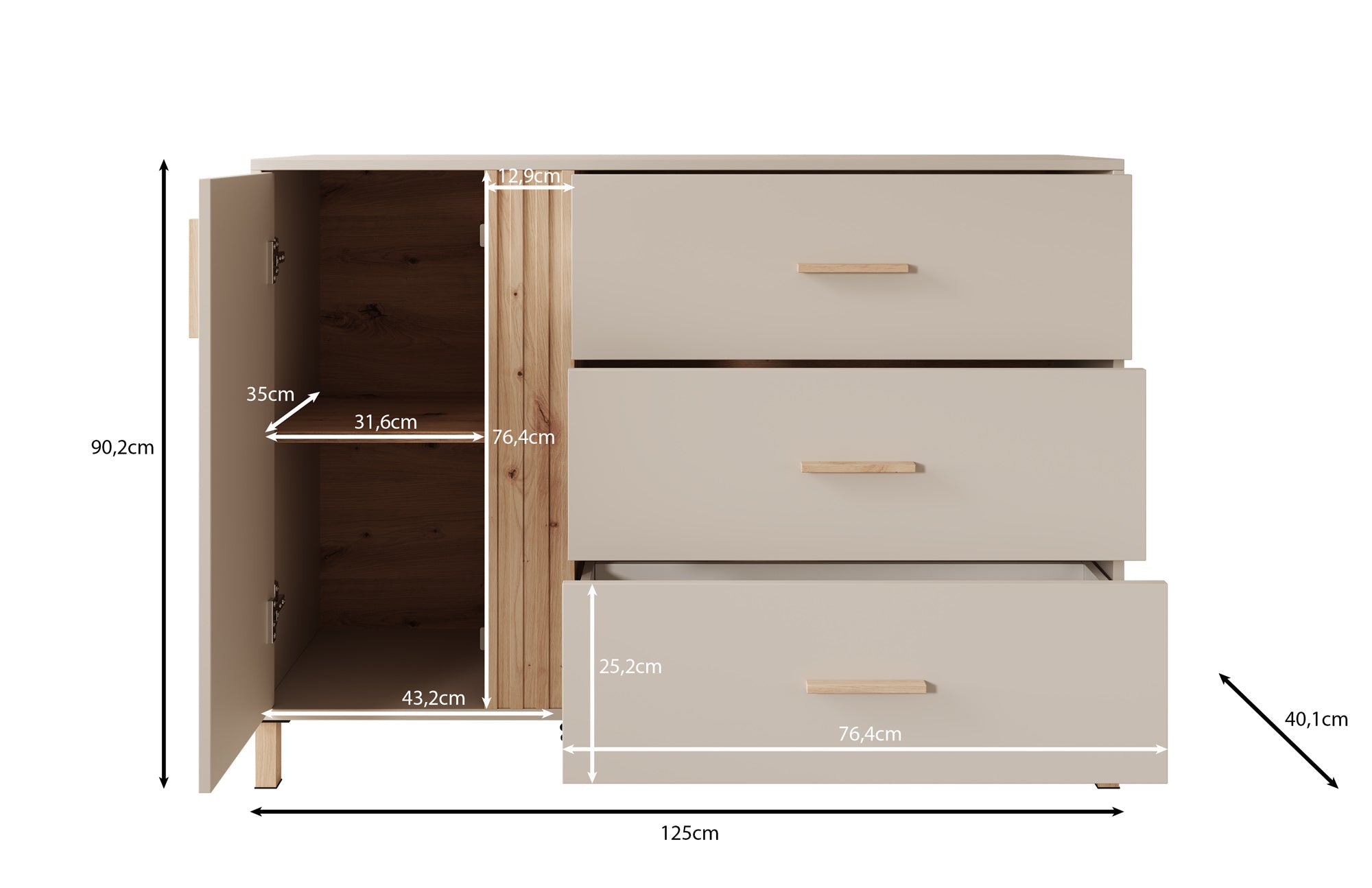 Meubella - Dressoir Bahia - Beige - 125 cm