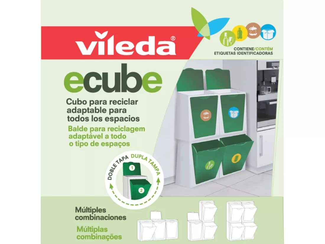 ECUBE - 3 bacs de recyclage modulaires Vileda 10L/pièce