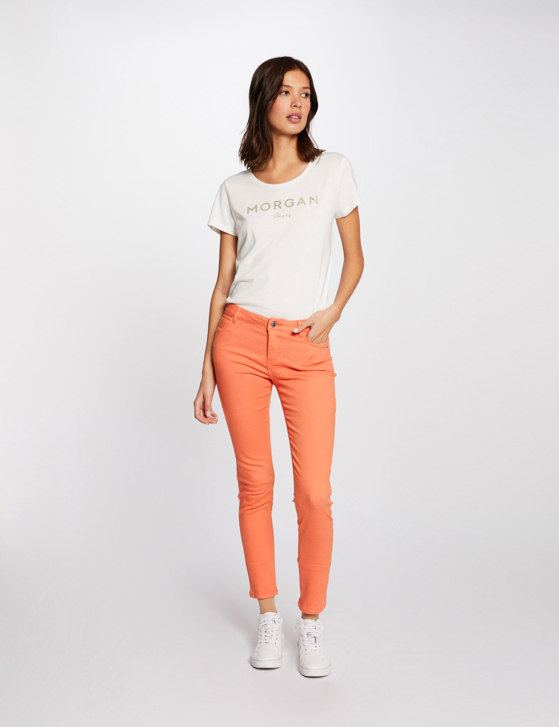 Jeans skinny taille basse rouille femme - rouille