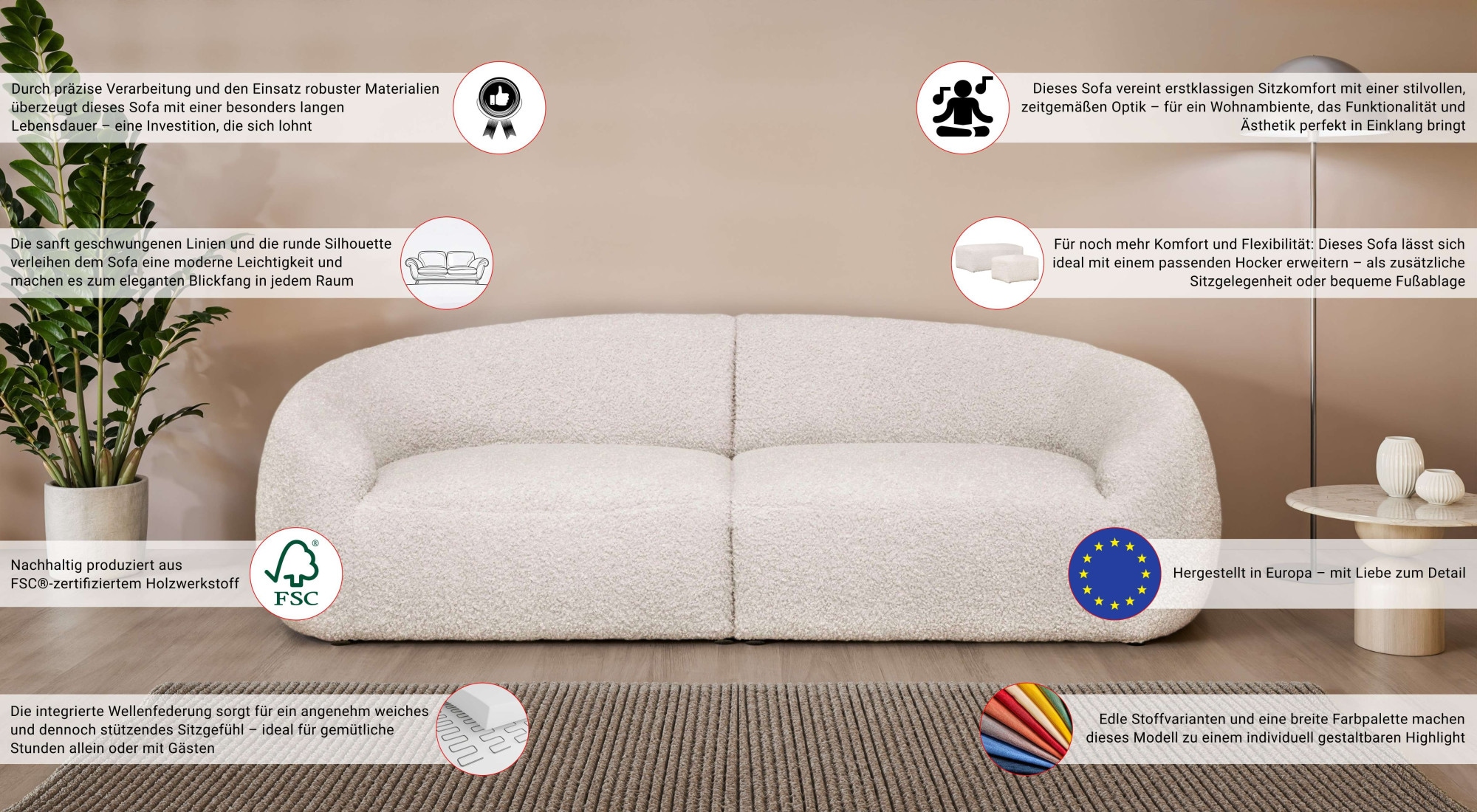 LeGer Home by Lena Gercke Big-Sofa »YANI, Designersofa, organische Form, Masse B/T/H: 240/64/81 cm« mit Wellenunterfederung, auch in Bouclé, passend zur Serie