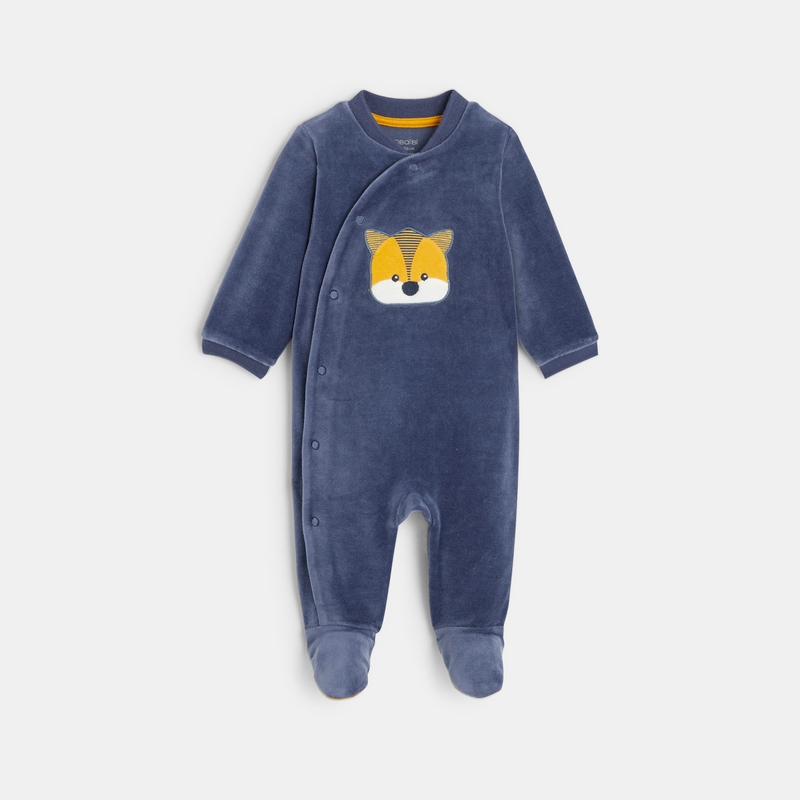 Dors-bien velours tête de renard bleu bébé garçon