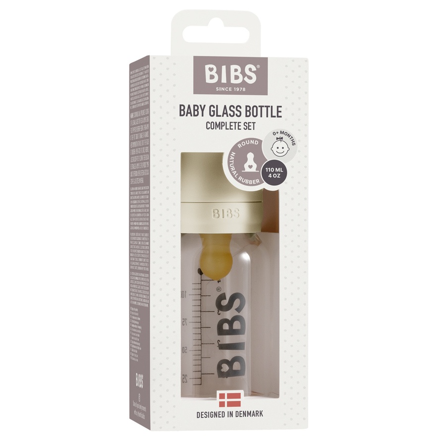 BIBS Baby Glass Bottle Complete Set Latex Ivory 110ml