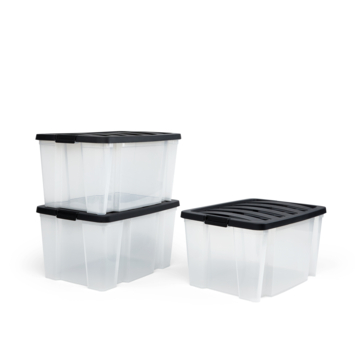 IRIS Handybox Opbergbox - 45L - Kunststof - Transparant/zwart - Set van 3