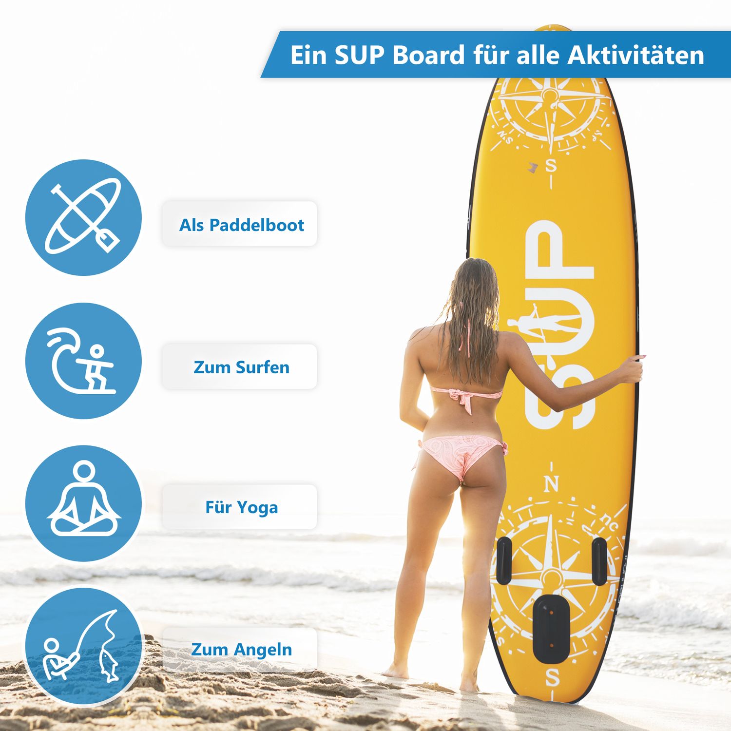24MOVE® Standup Paddle Board SUP, inkl. umfangreichem Zubehör, Paddel und Hochdruckpumpe, ORANGE, 366x80x15cm