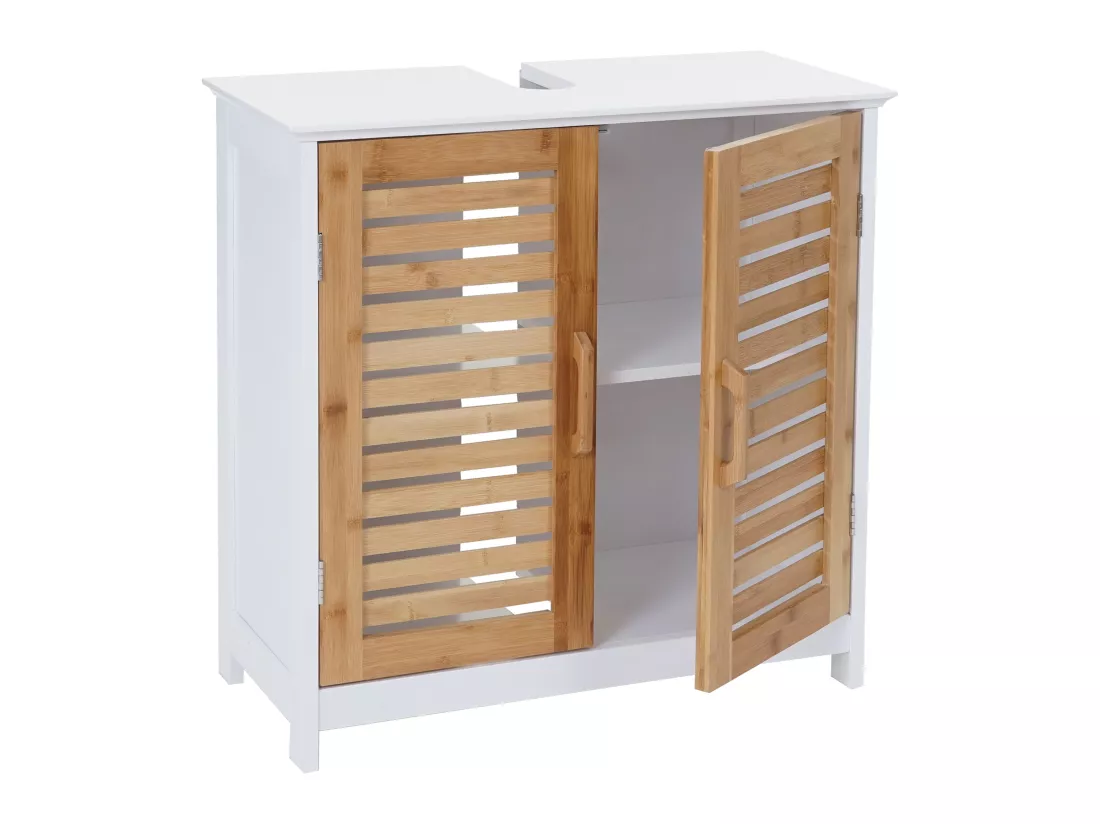 Meuble sous-lavabo MCW-B41, Meuble sous-vasque MCW-B41, bambou, blanc, 60x60x30cm