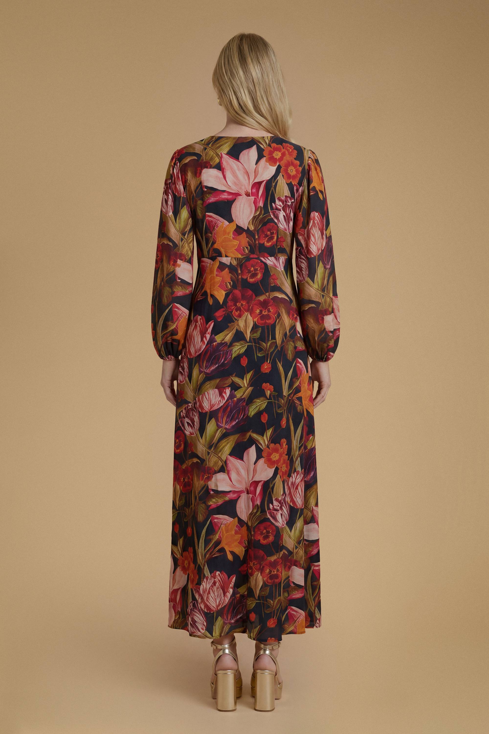 Oasis Robe Mi-longue En Viscose Imprimée À Manches Volumineuses