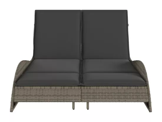 Chaise longue avec coussins gris 114x205x73 cm résine tressée