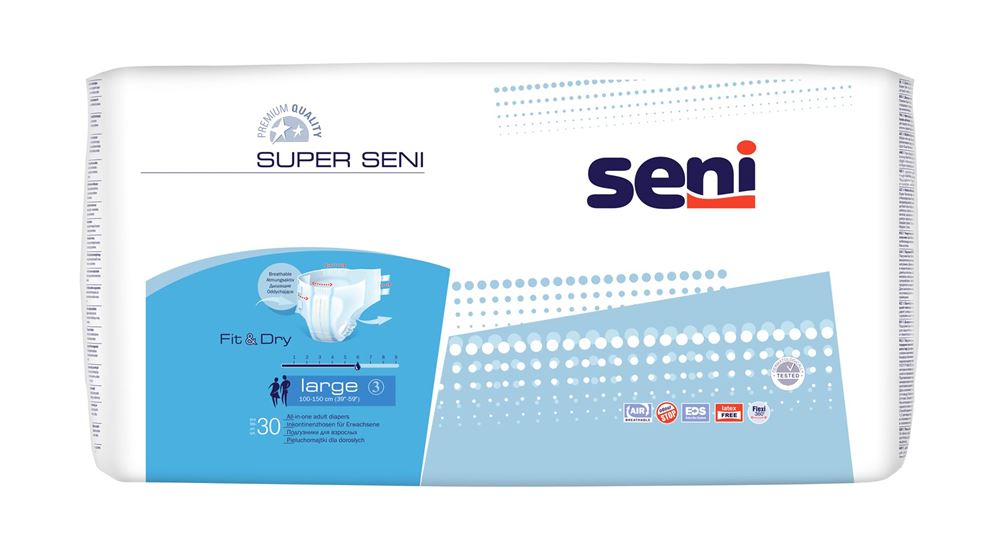 Super Seni Windelhosen L atmungsaktiv Hüftumfang 100-150cm 6 Tropfen 30 Stk