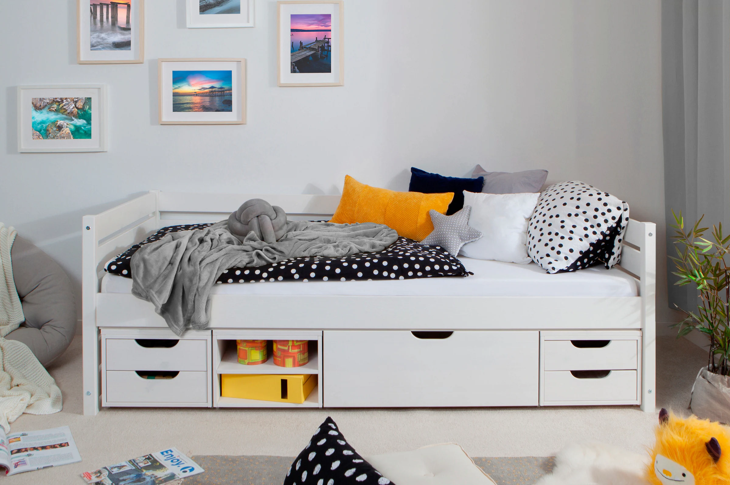 Ticaa Sofabett Naomi inkl. Funktionsschubkästen, 90x200 Weiß