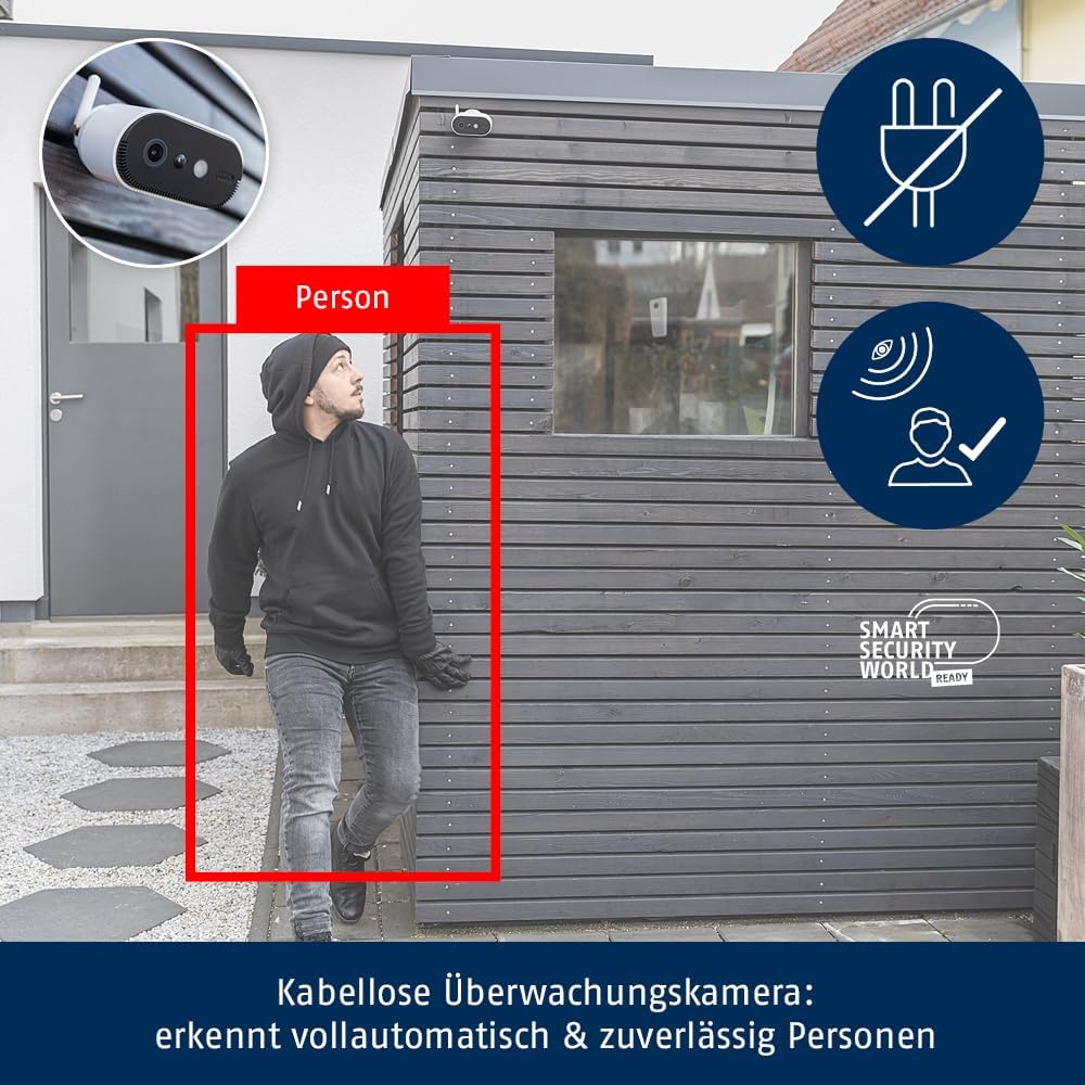 ABUS Akku-Kamera Pro mit Basisstation (PPIC91000) – Smarte kabellose Überwachungskamera mit Weißlicht-LED