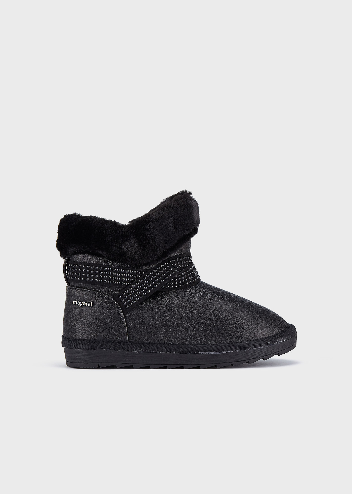 Botas de cano curto brilhantes com forro de pele para meninas