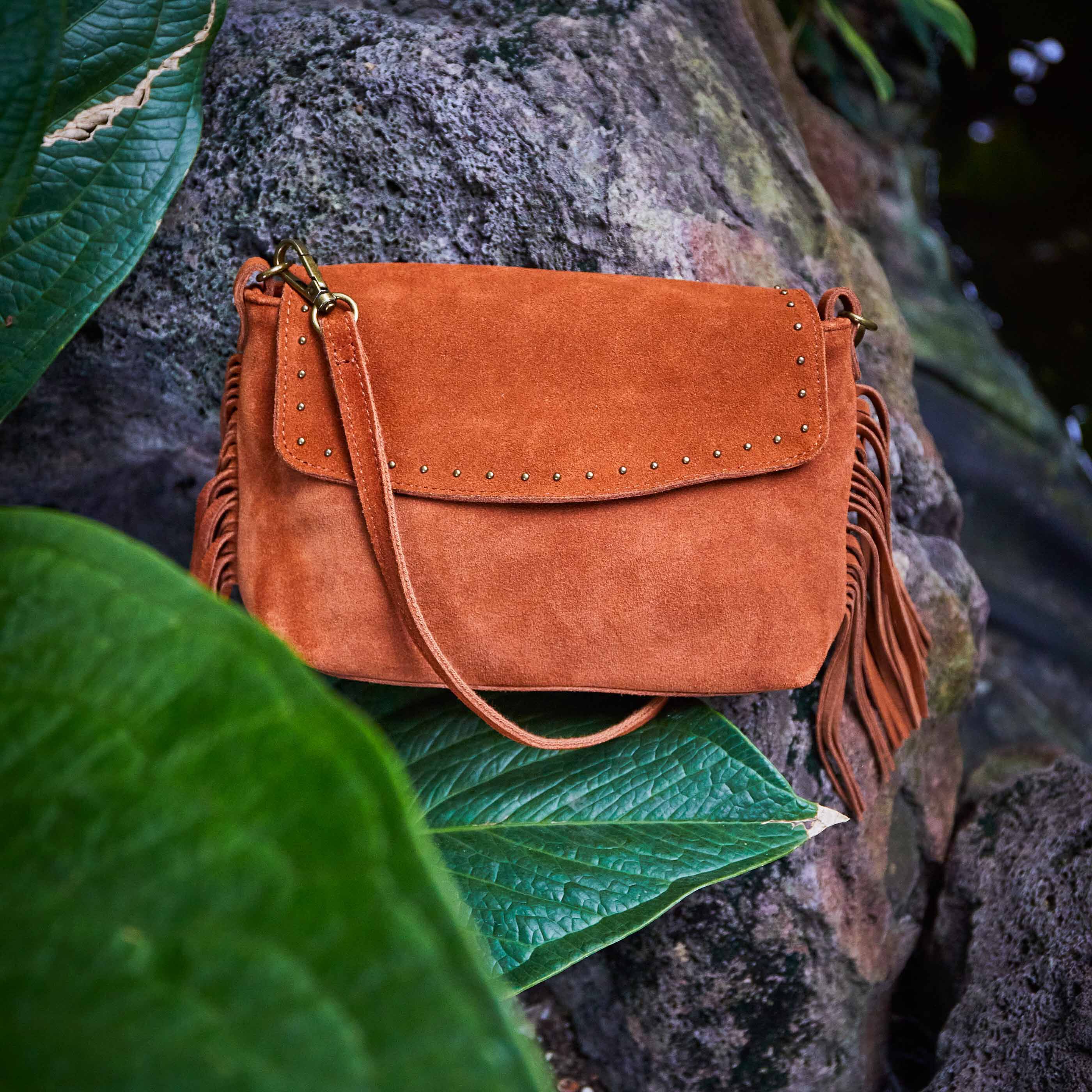 Petit sac en croûte de cuir femme - CAMEL