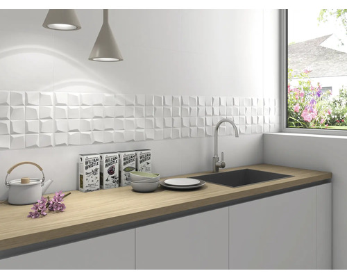 Steengoed wandtegel Quadra 3D 30 x 90 x 0,9 cm glanzend gerectificeerd