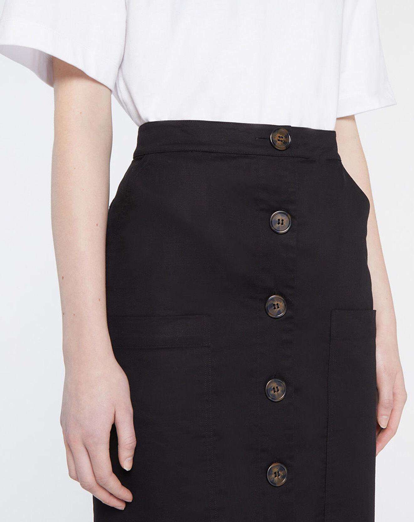 Galeries Lafayette Jupe droite Cacao Twill noire