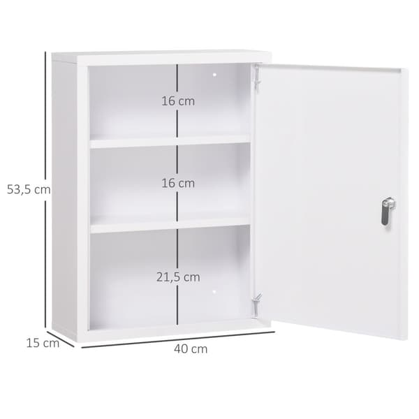 Apotekskap Veggmontert Låsbar 2 Nøkler Stål Hvit 40X15X53,5Cm