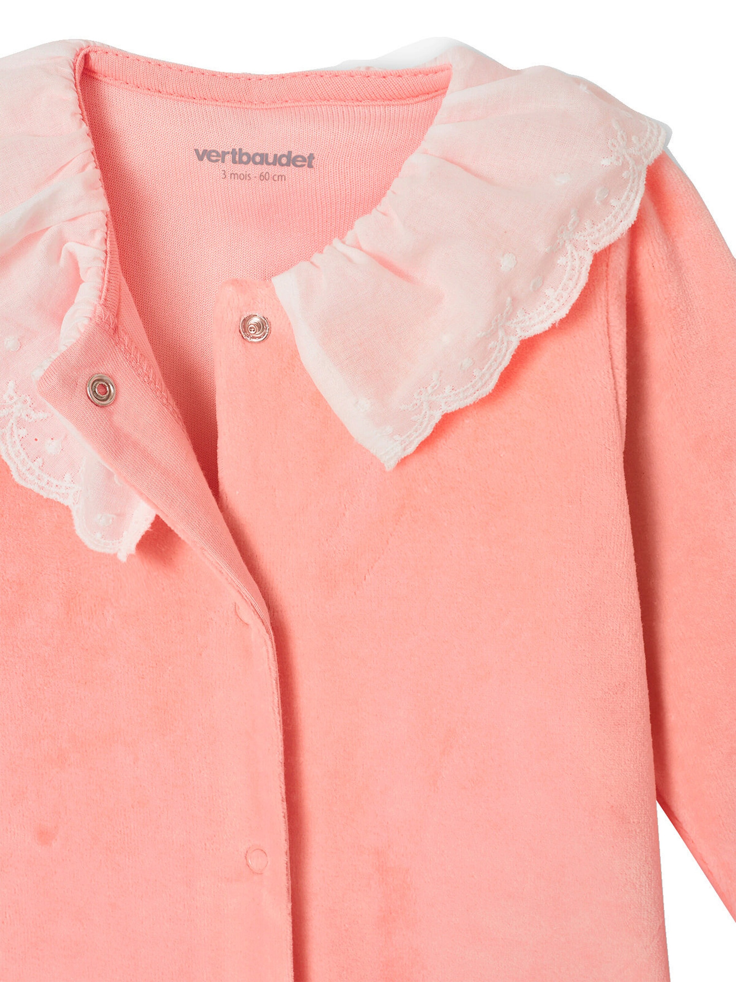 Vertbaudet 2er-Pack Baby Samt-Strampler mit Recycling-Polyester, Blumen und Kragen pfirsich
