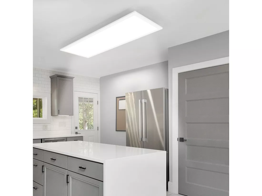 NETTLIFE Plafonnier LED, 80 x 30 cm,39W, 3000 K Dimmable, Plat, Lampe avec Télécommande, Panneau, Blanc, Lampe de Bureau pour Cuisine