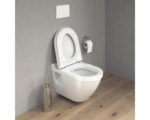 DURAVIT wandclosetset Starck 3, diepspoeltoilet met rand, glanzend wit met toiletzitting 42000900A1