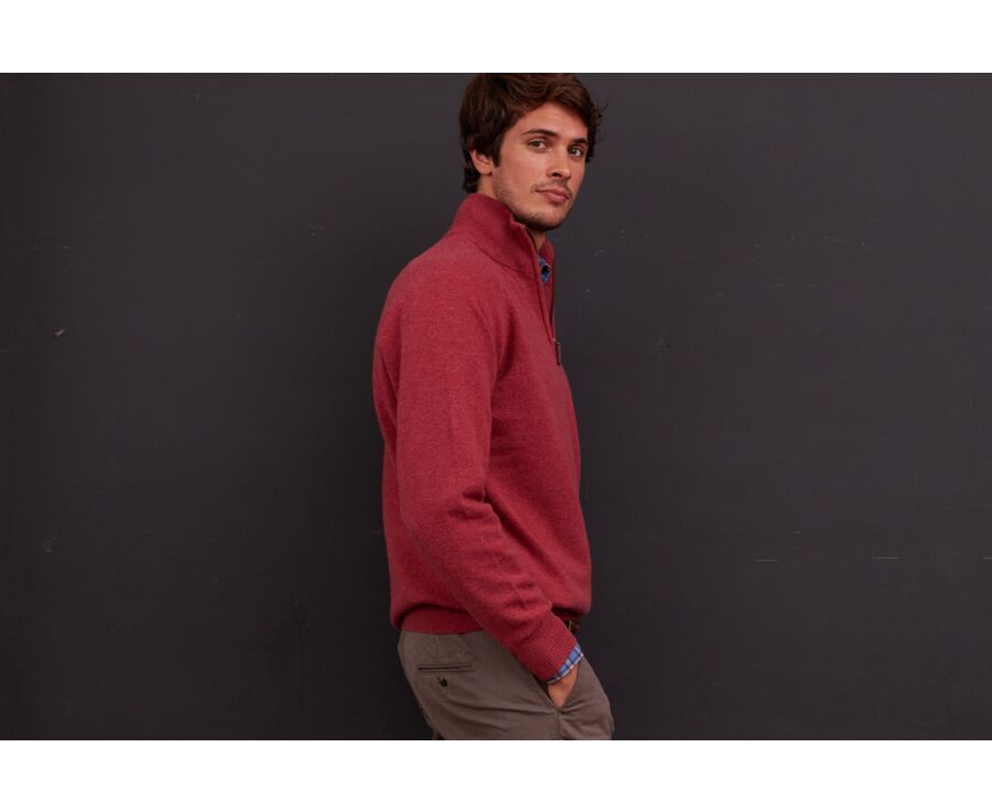 Pull homme laine col zippé Rouge Chiné - KENNETH