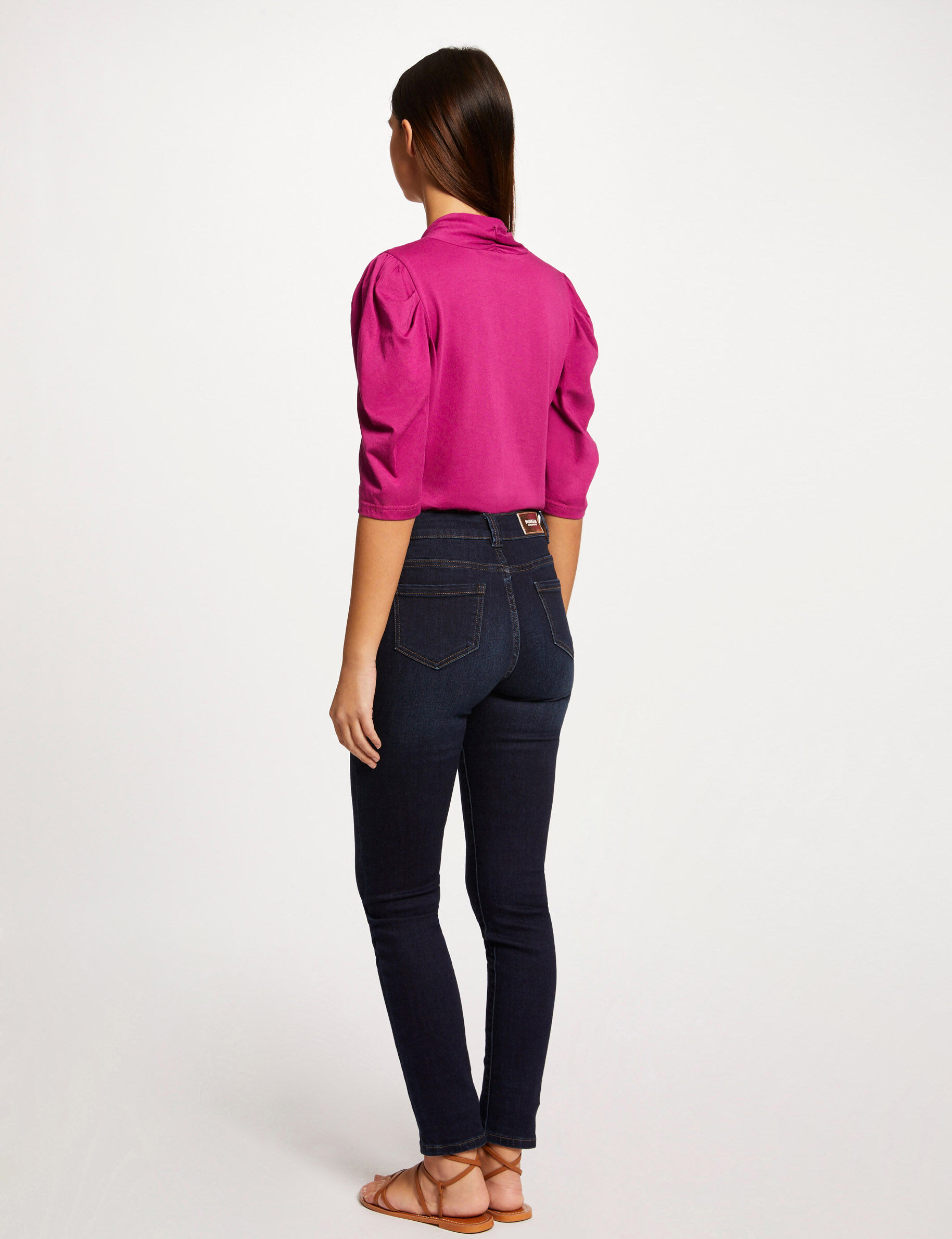 T-shirt manches 3/4 ballons framboise femme - framboise