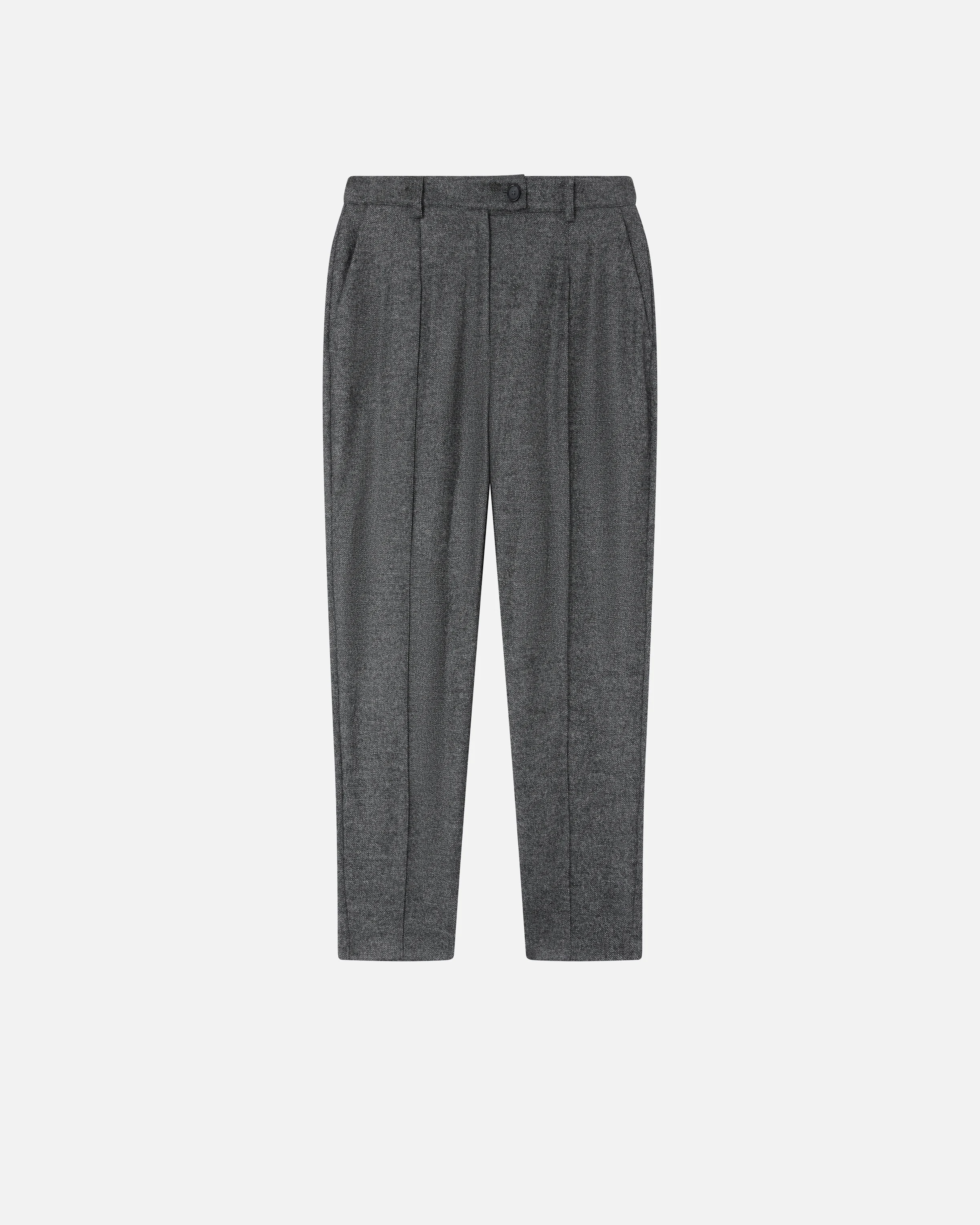 Pantalon cigarette gris en flanelle texturée | Noir